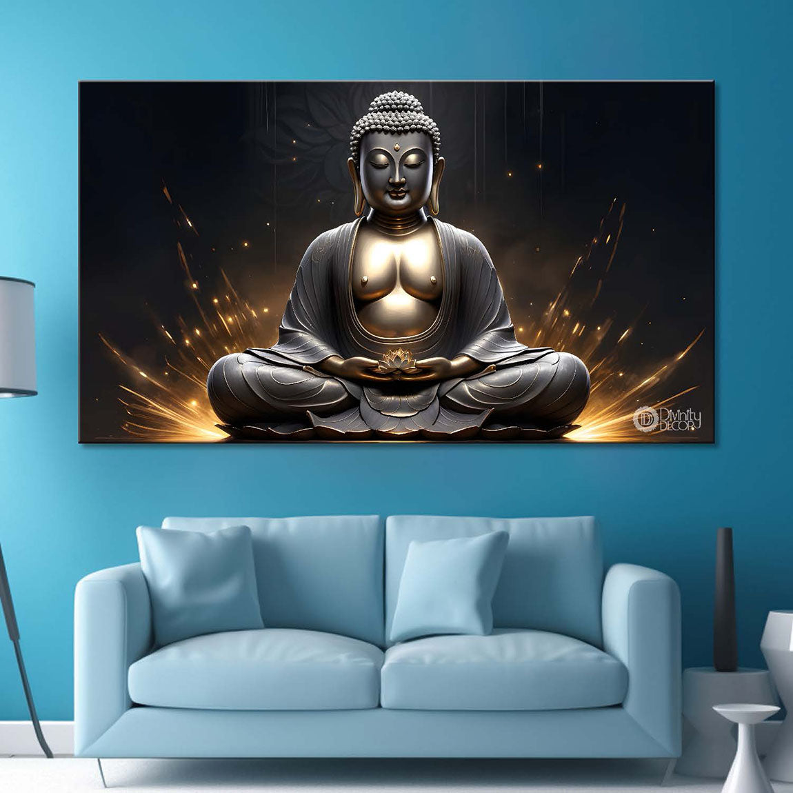 Buddha with dark and yellow textured background painting Canvas Wall Painting - Buddha-280
