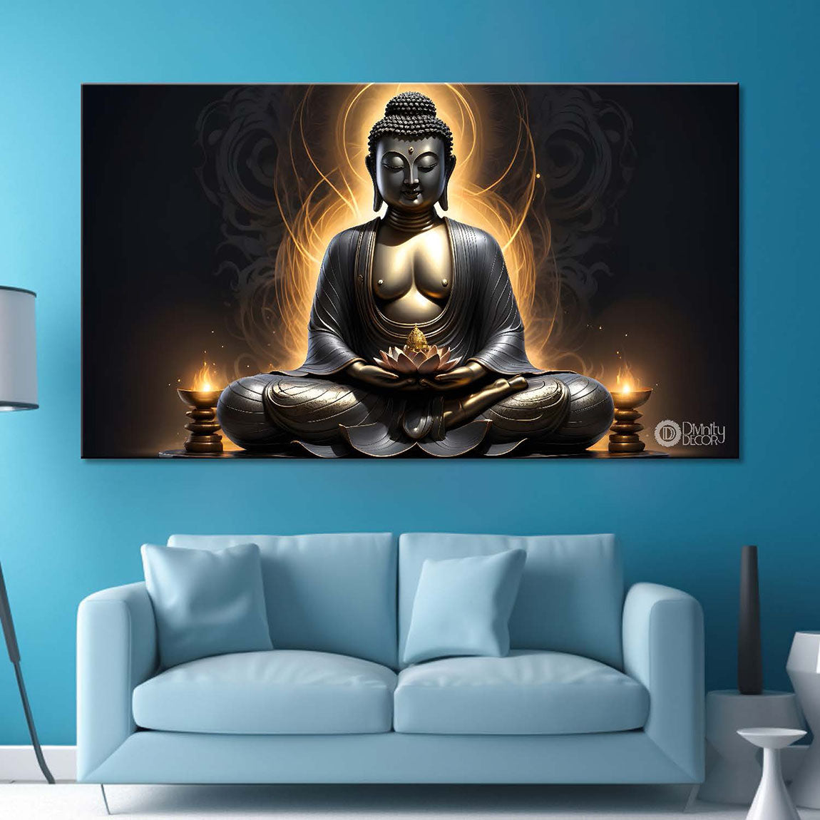 Buddha with dark and yellow textured background painting Canvas Wall Painting - Buddha-281