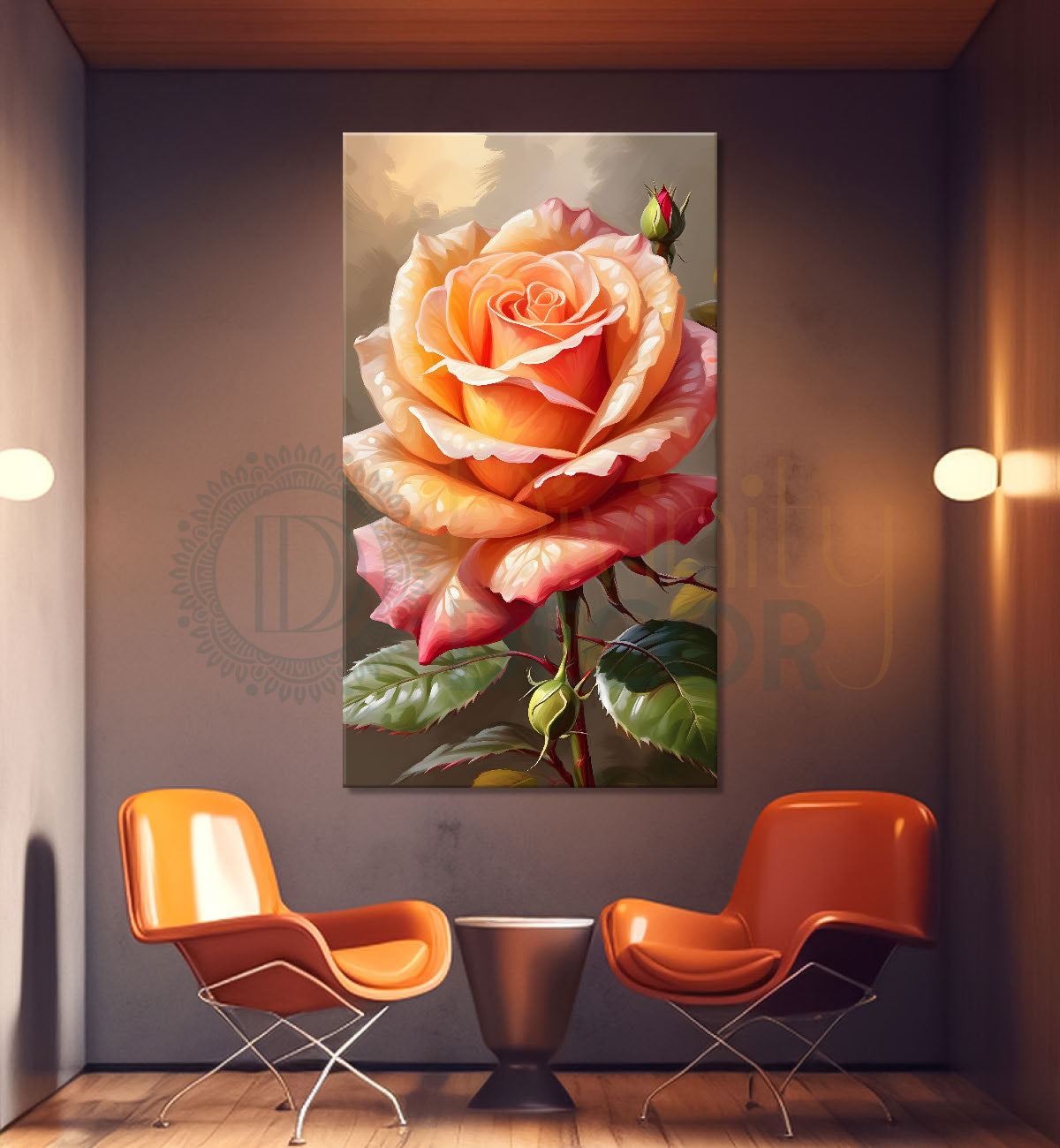 Light orange rose in light textured background painting- Flower-V-281