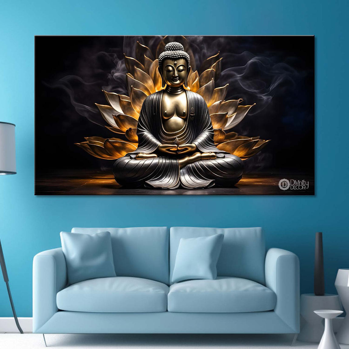 Buddha with dark and yellow textured background painting Canvas Wall Painting - Buddha-282