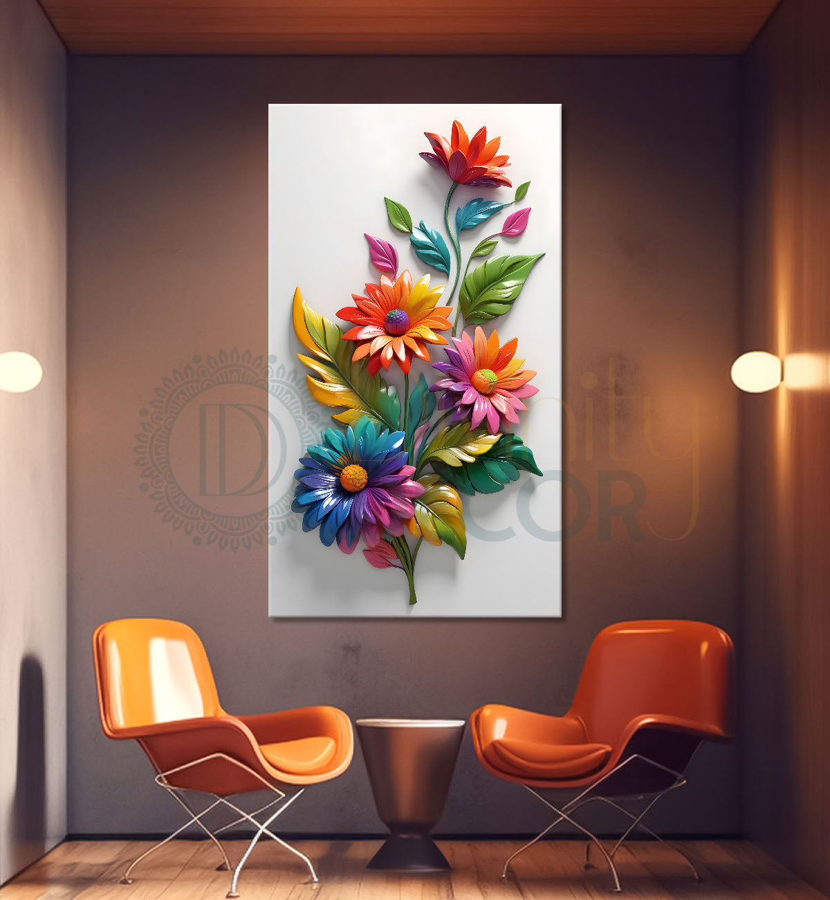 Colourful flowers in grey textured background painting- Flower-V-282