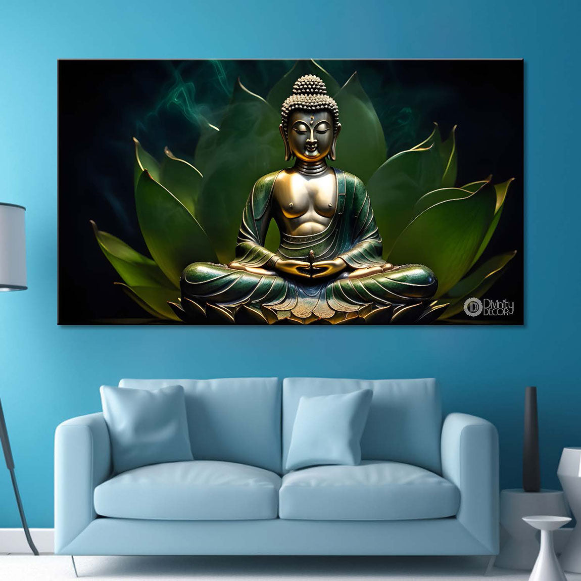 Buddha with dark and green textured background painting Canvas Wall Painting - Buddha-283