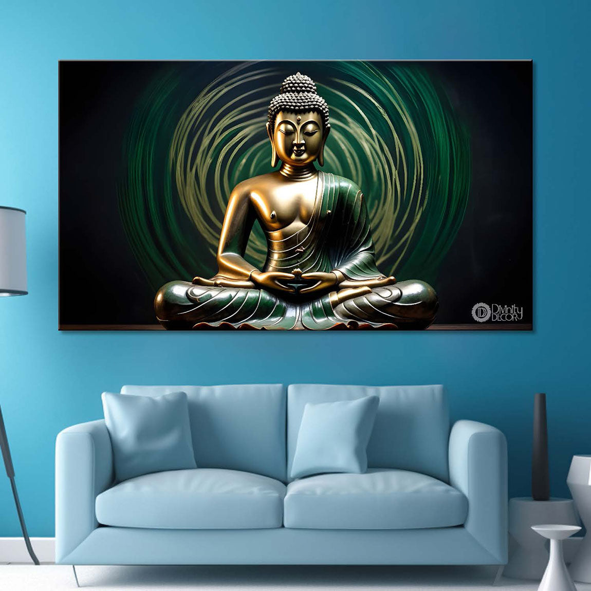 Buddha with dark and green textured background painting Canvas Wall Painting - Buddha-284