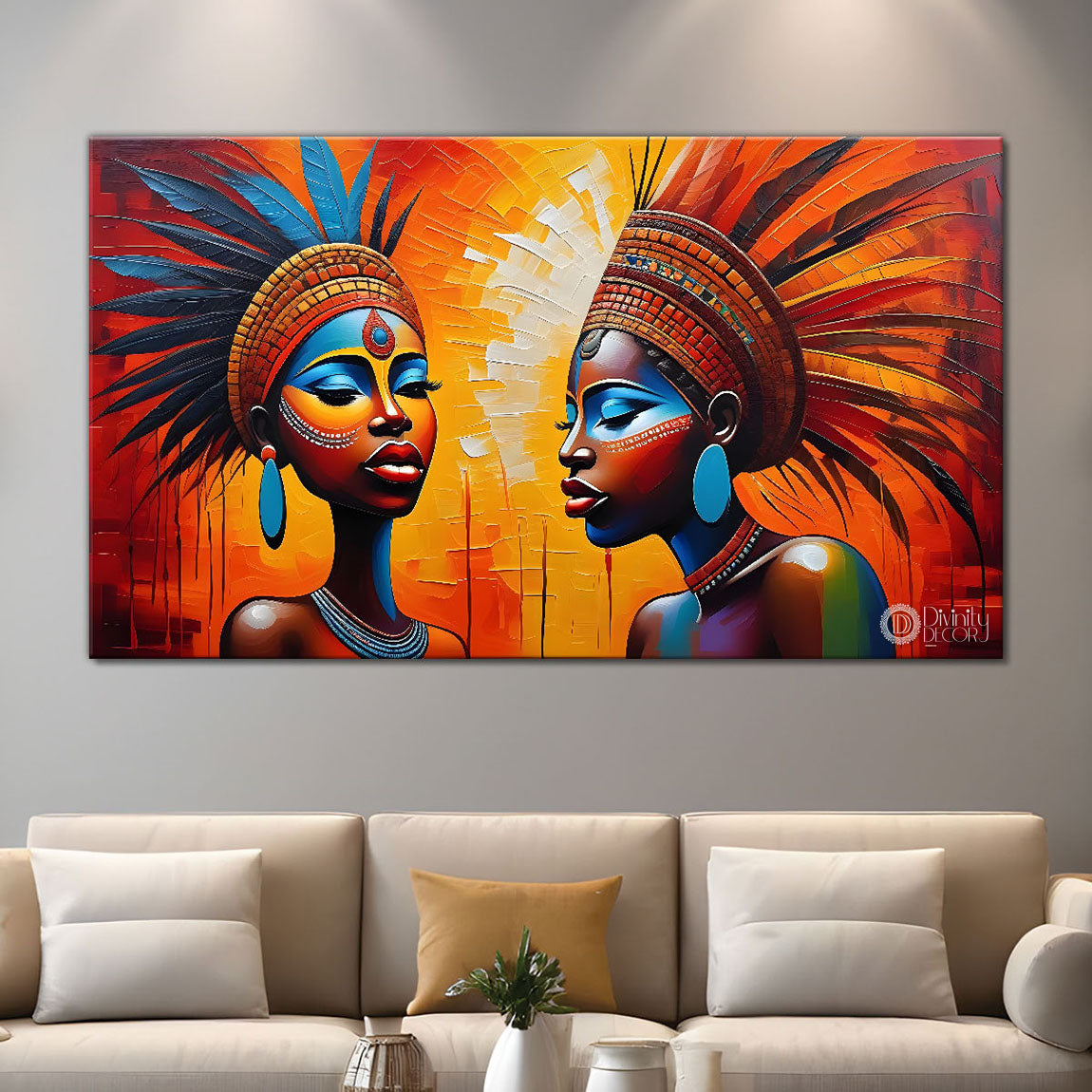 Beautiful tribal women textured modern art Canvas Painting - Design - Modern-L-284
