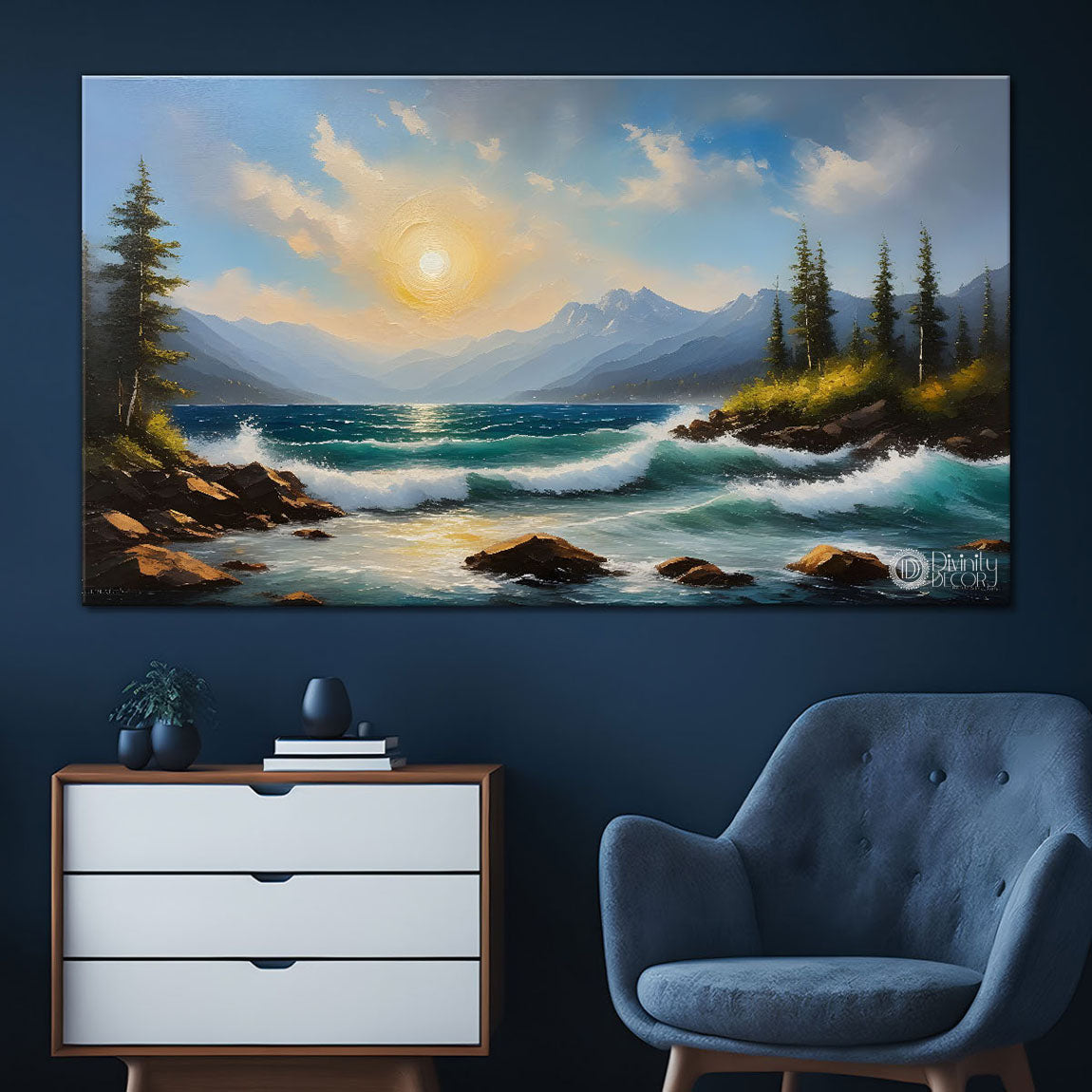 Mountains with trees painting Canvas Painting - Nature Art -284