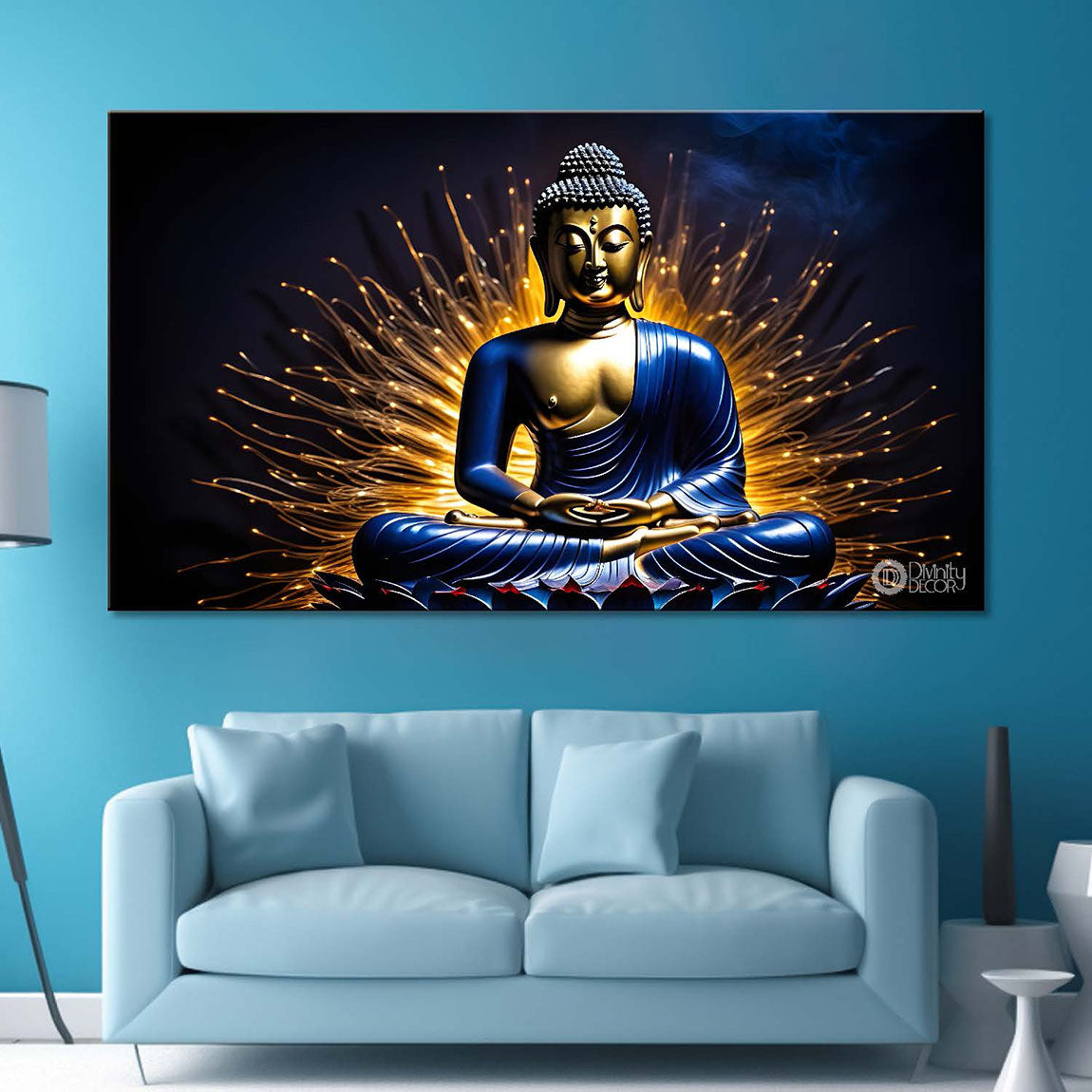 Buddha with dark and yellow textured background painting Canvas Wall Painting - Buddha-285