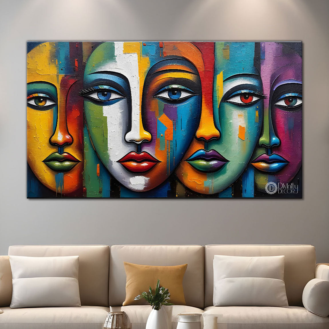 Multiple faces in textured modern art Canvas Painting - Design - Modern-L-285