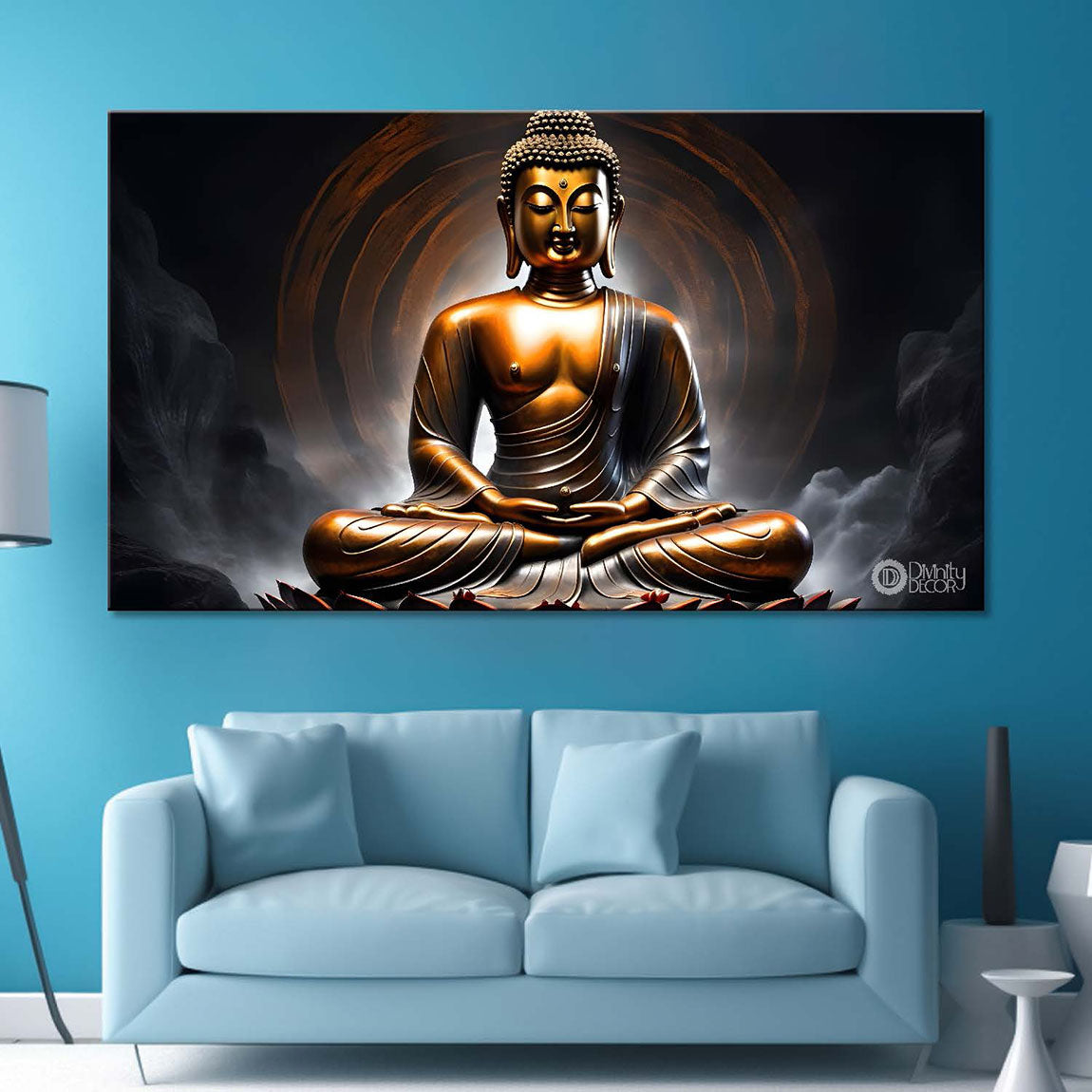Golden buddha with dark textured background painting Canvas Wall Painting - Buddha-286