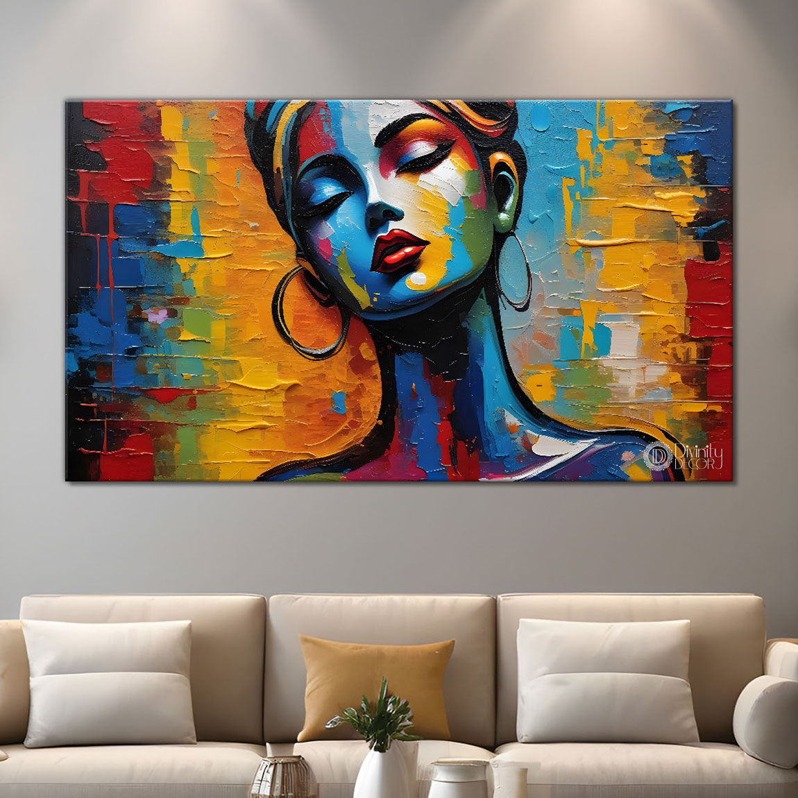 Beautiful lady textured modern art Canvas Painting - Design - Modern-L-287