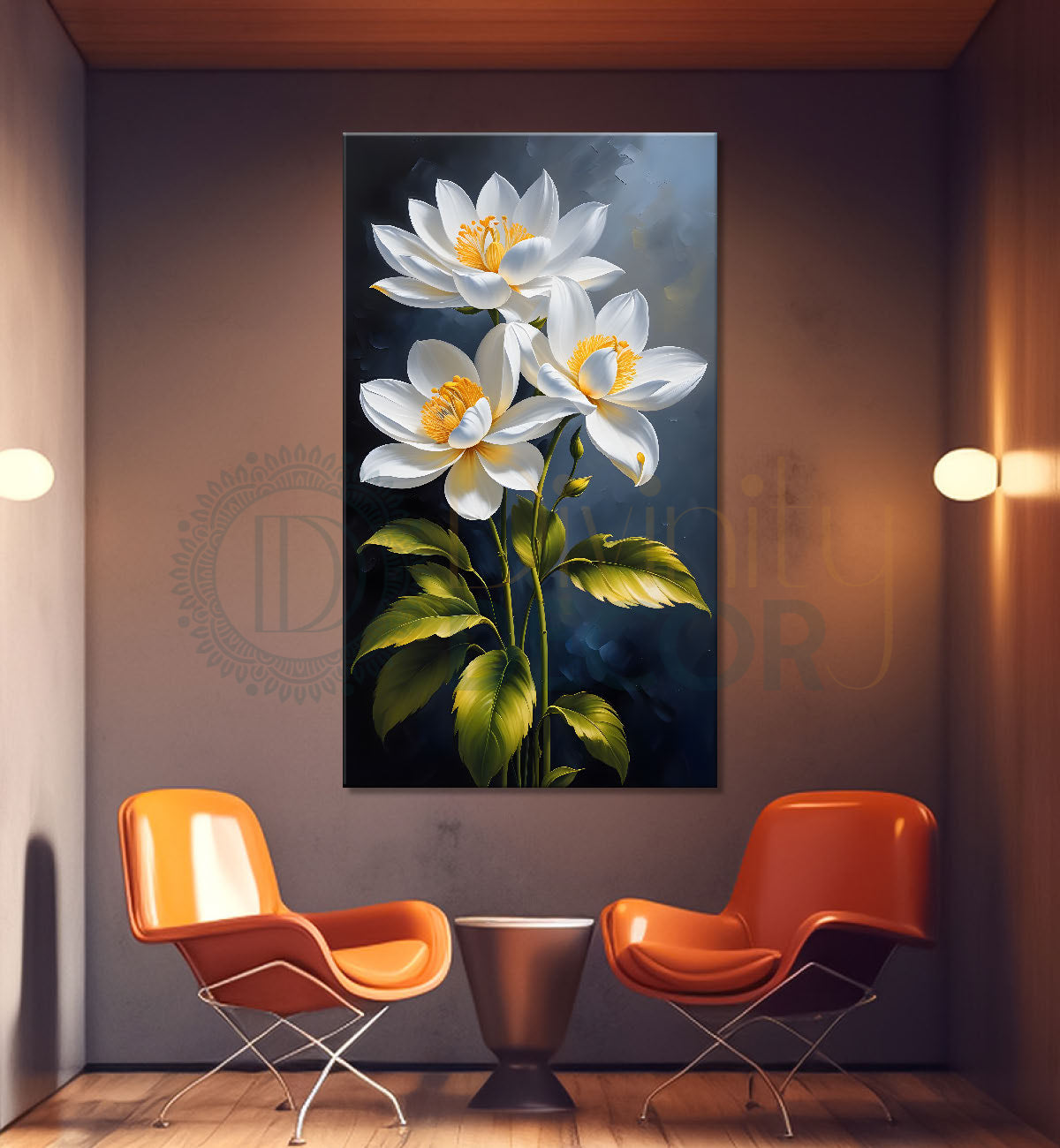 White flowers in grey textured background painting- Flower-V-287