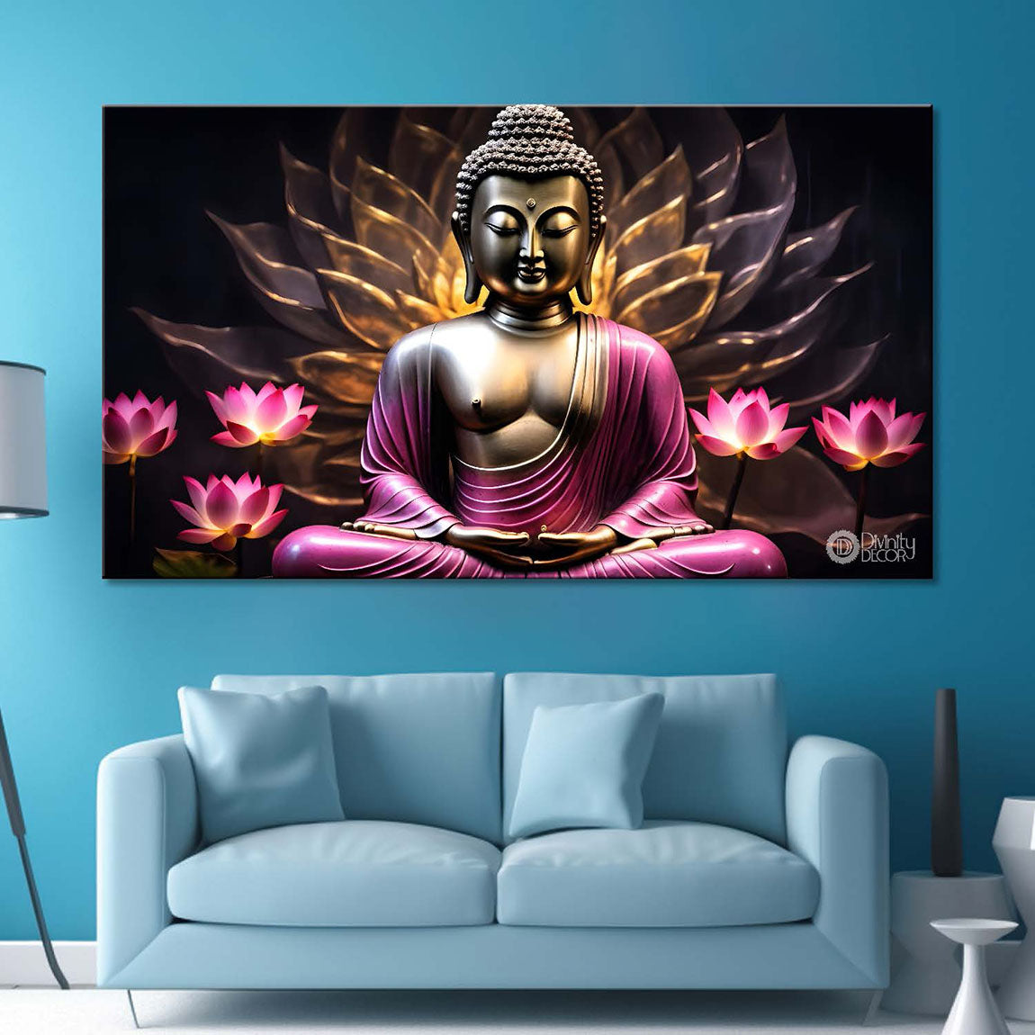 Buddha with dark and yellow textured background painting Canvas Wall Painting - Buddha-288