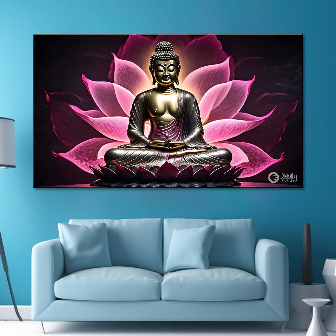 Buddha with pink lotus textured background painting Canvas Wall Painting - Buddha-289