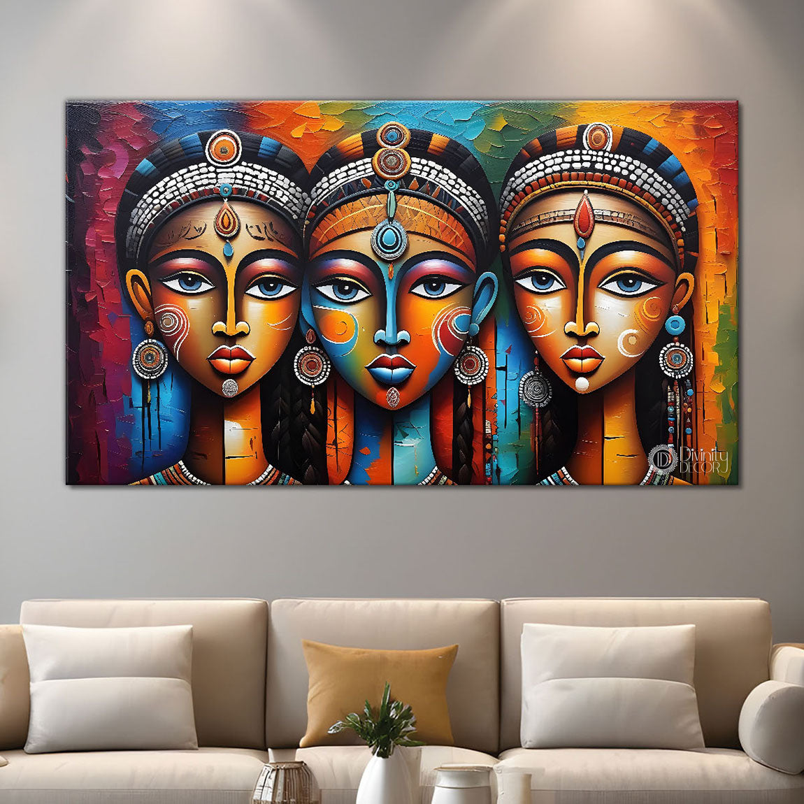 Beautiful tribal women textured modern art Canvas Painting - Design - Modern-L-289