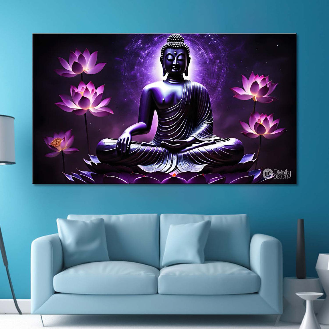 Buddha in purple textured background painting Canvas Wall Painting - Buddha-290