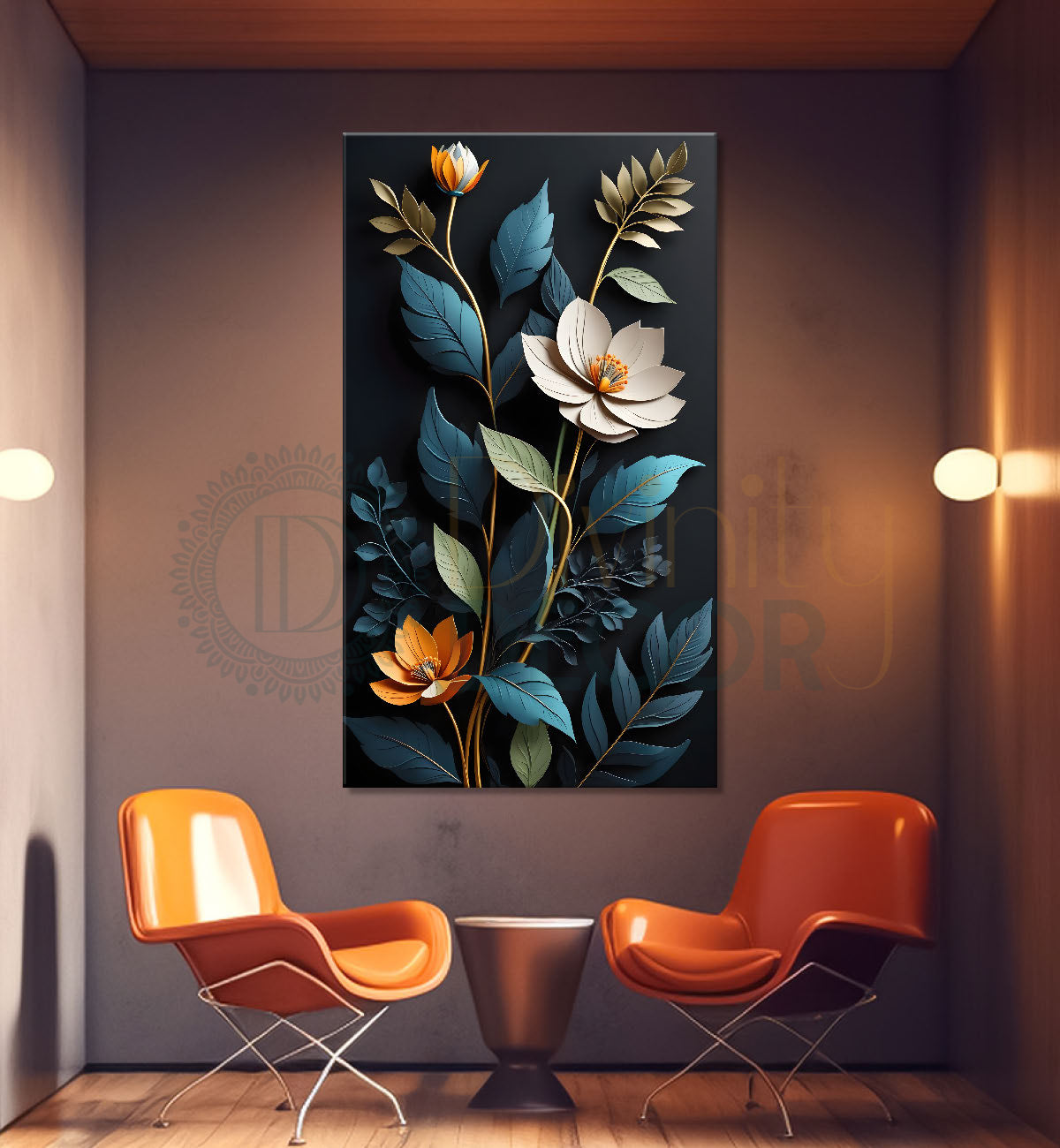 White flower in dark textured background painting- Flower-V-290