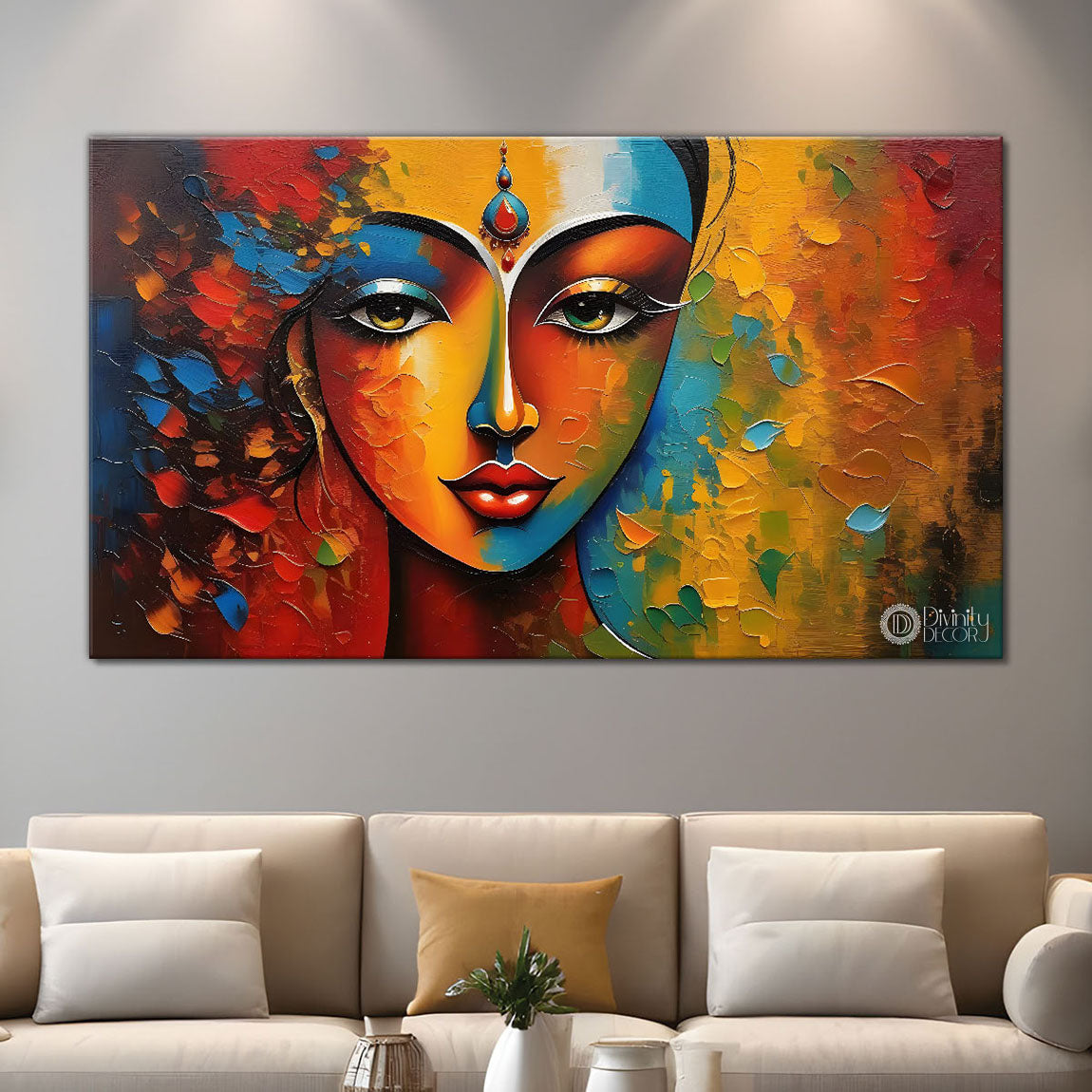 Beautiful woman with colorful background modern art Canvas Painting - Design - Modern-L-290