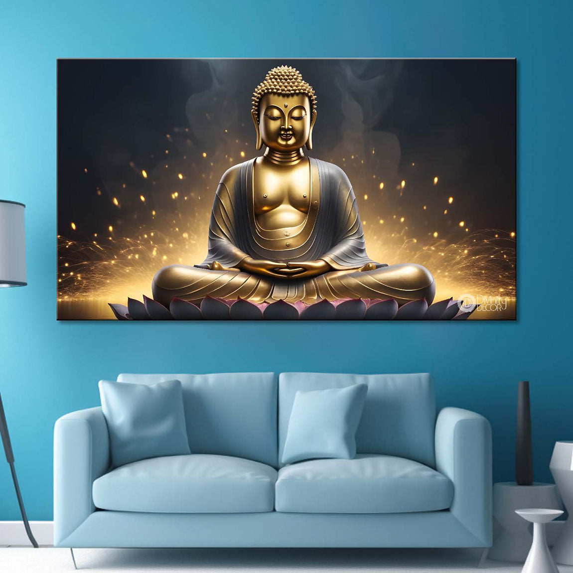 Buddha with dark and yellow textured background painting Canvas Wall Painting - Buddha-291