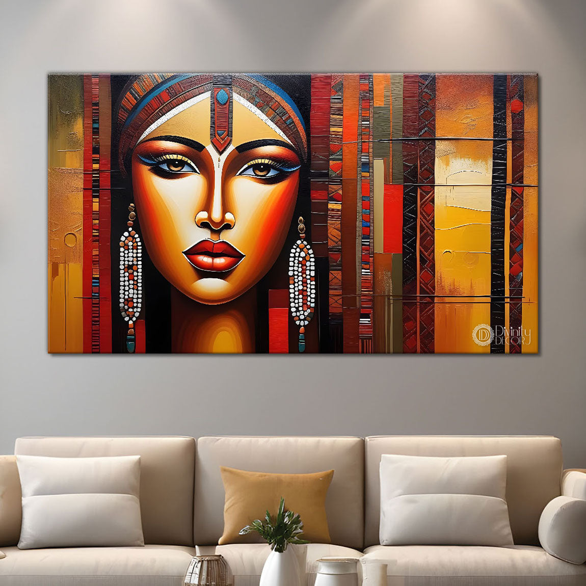 Tribal lady face modern art Canvas Painting - Design - Modern-L-291