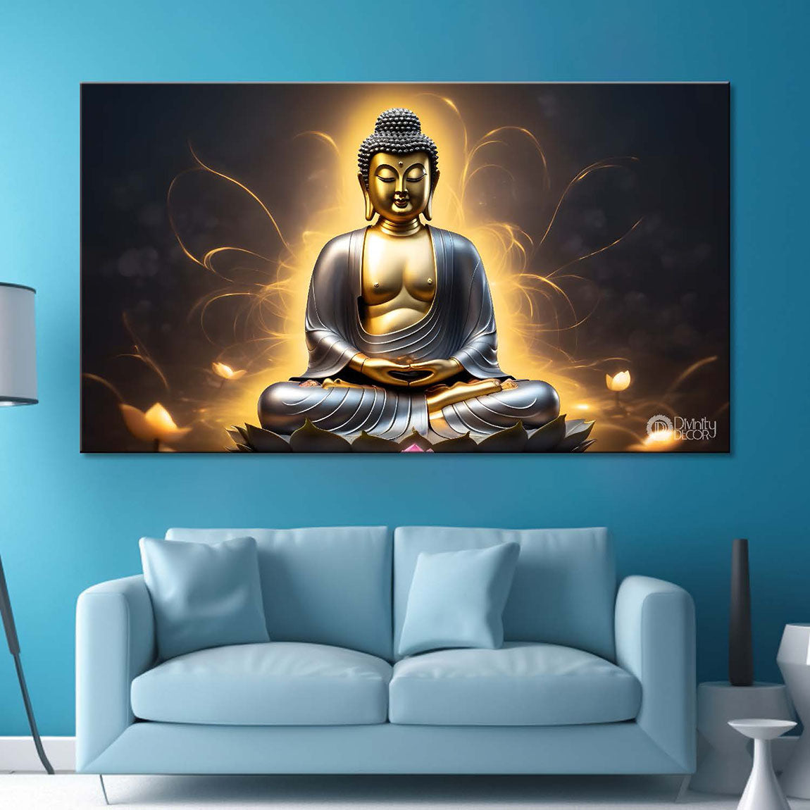 Buddha with dark and yellow textured background painting Canvas Wall Painting - Buddha-292