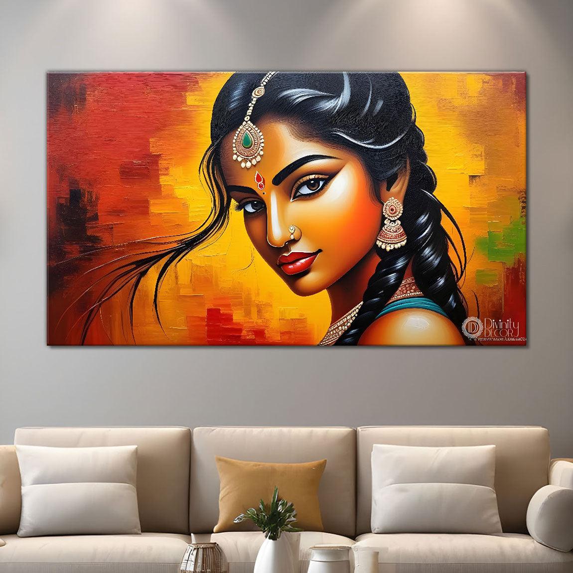 Beautiful lady textured modern art Canvas Painting - Design - Modern-L-292