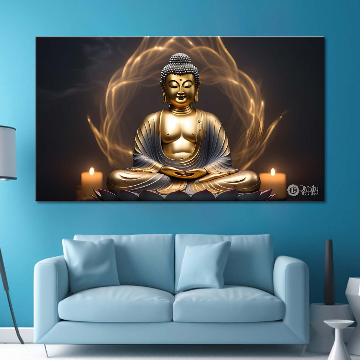 Buddha with dark and yellow textured background painting Canvas Wall Painting - Buddha-293