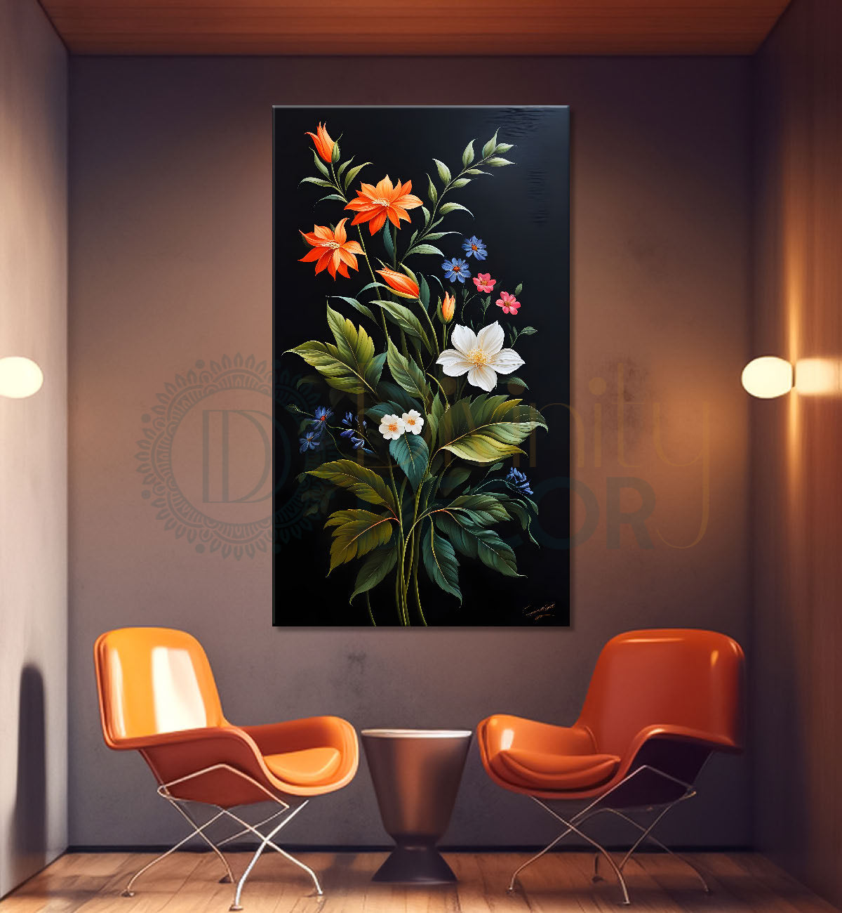 Colourful flowers in dark textured painting- Flower-V-293