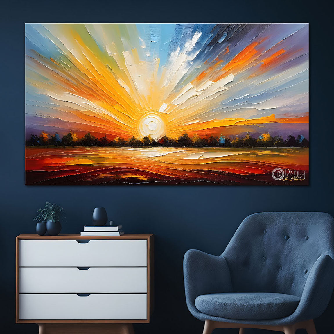 Sunset view in textured painting Canvas Painting - Nature Art -294