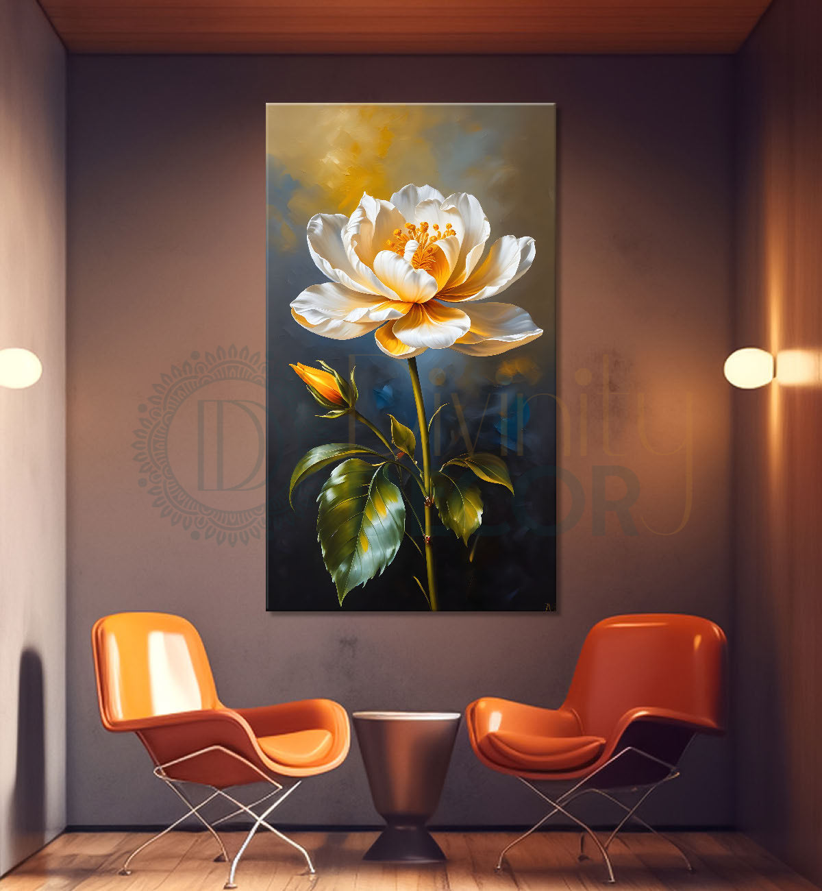 White flowers in grey textured background painting- Flower-V-295