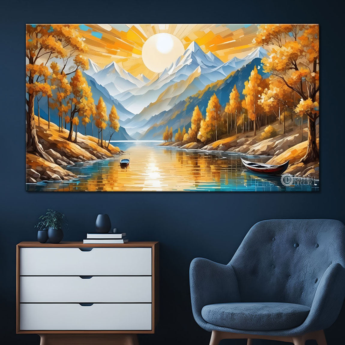 Yellow trees and mountains painting Canvas Painting - Nature Art -296