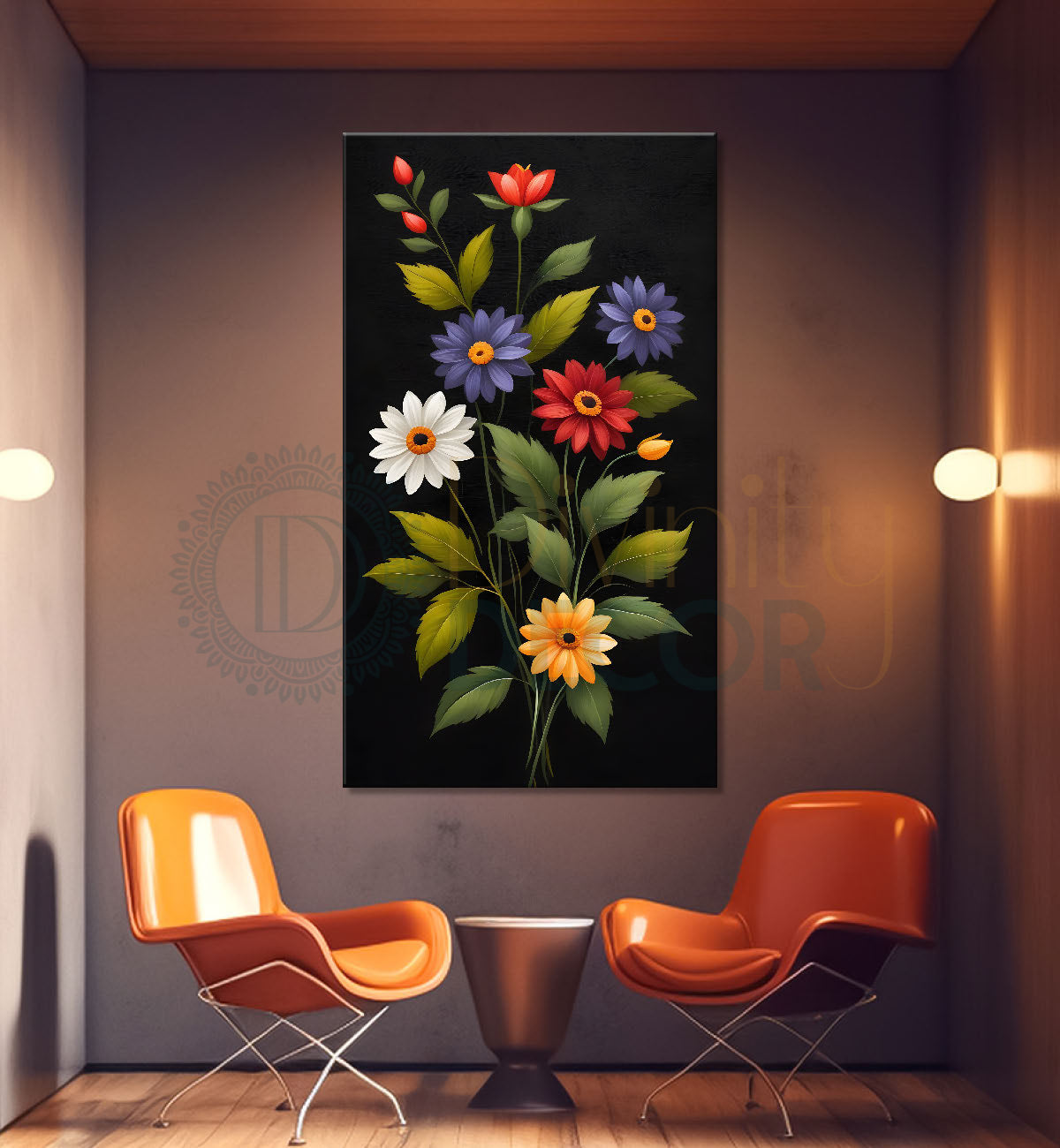 Colourful flowers in dark textured painting- Flower-V-296