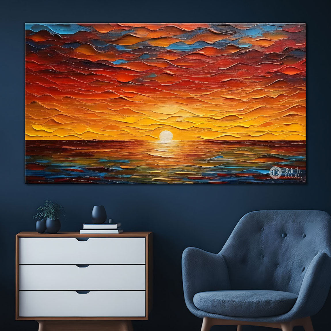 Sunset view in textured painting Canvas Painting - Nature Art -297