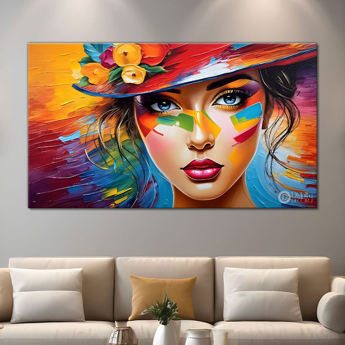 Beautiful lady textured modern art Canvas Painting - Design - Modern-L-298
