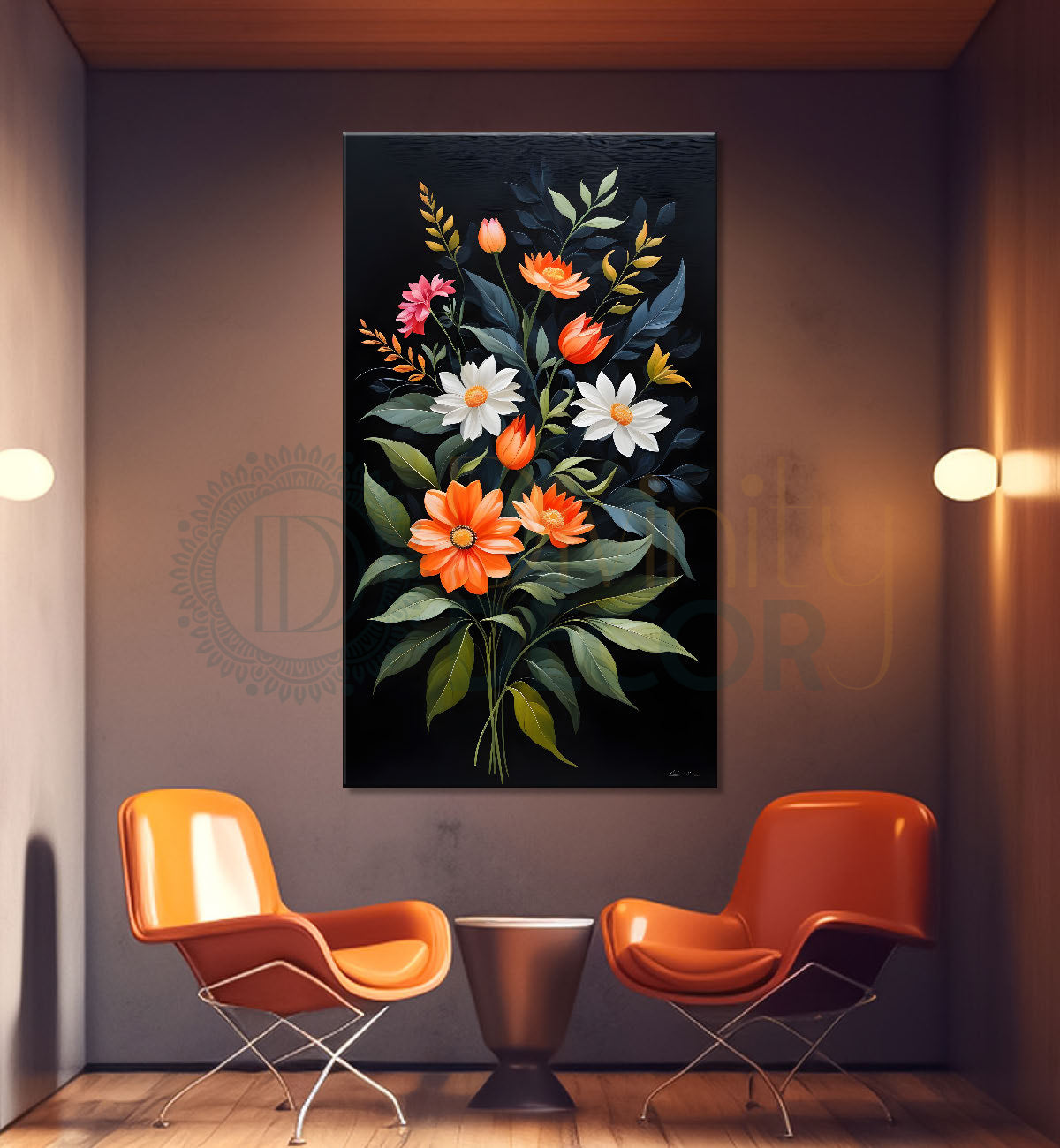 Colourful flowers in dark textured painting- Flower-V-300