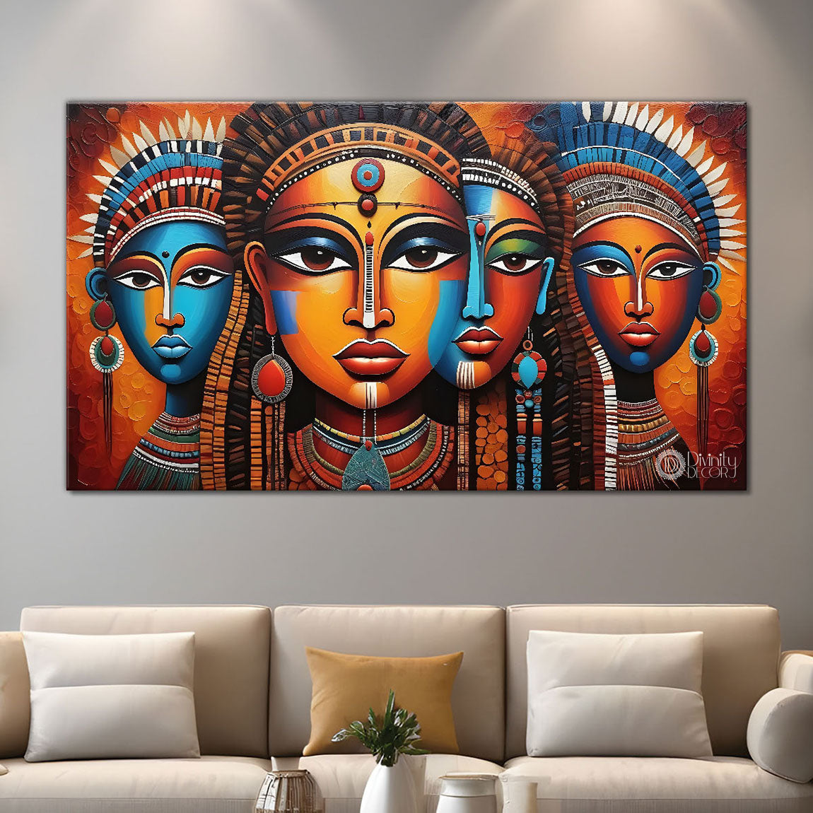 Beautiful tribal women textured modern art Canvas Painting - Design - Modern-L-300