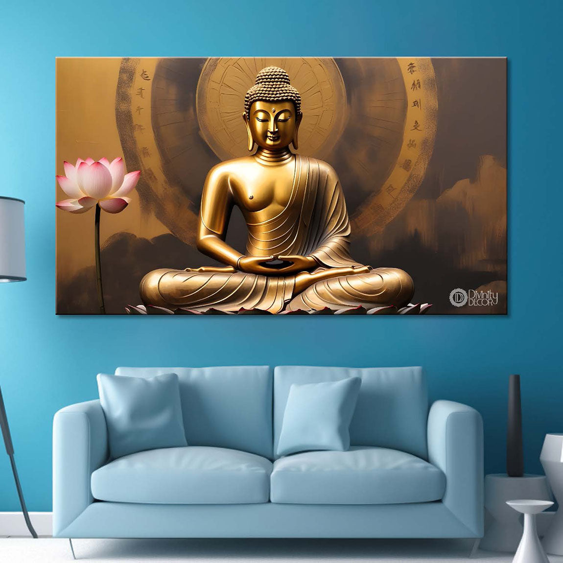 Golden buddha in golden background textured painting Canvas Wall Painting - Buddha-301