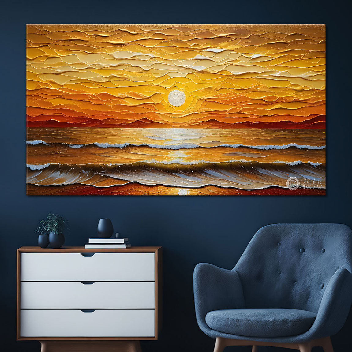 Sunset view in textured painting Canvas Painting - Nature Art -301