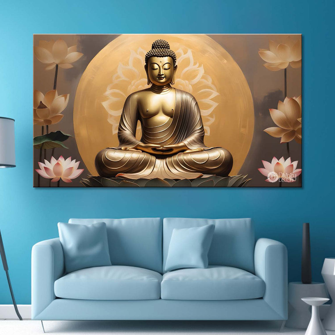 Golden buddha in golden background textured painting Canvas Wall Painting - Buddha-302