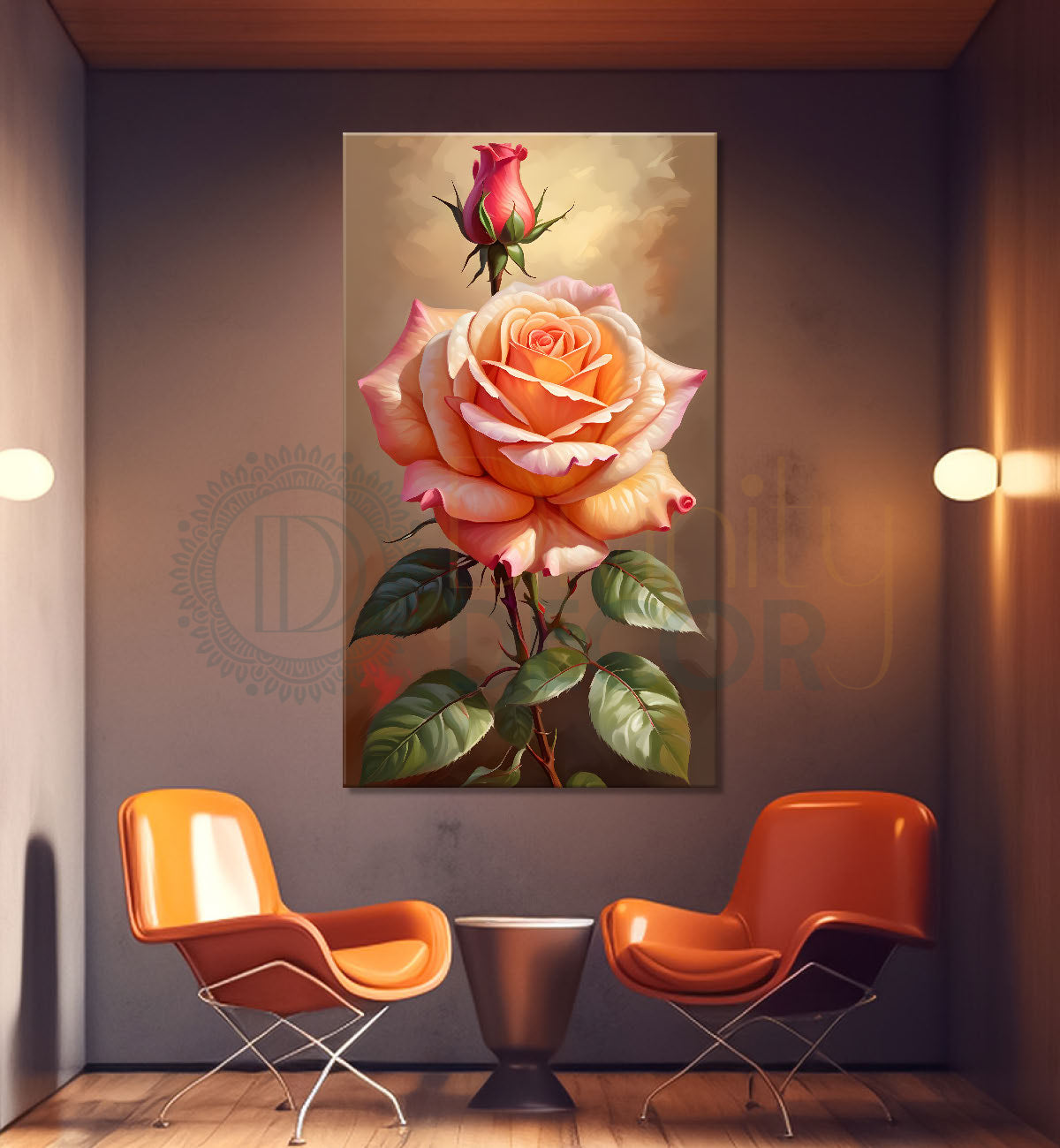 Pink flowers in light textured painting- Flower-V-303