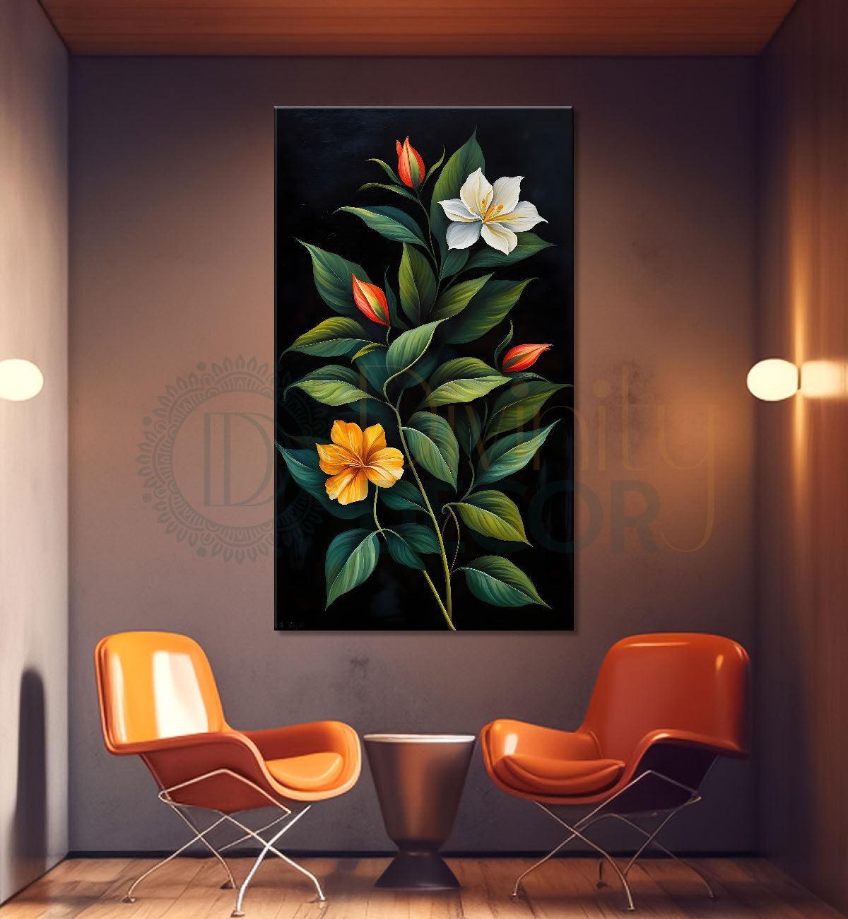 Colourful flowers in dark textured painting- Flower-V-304