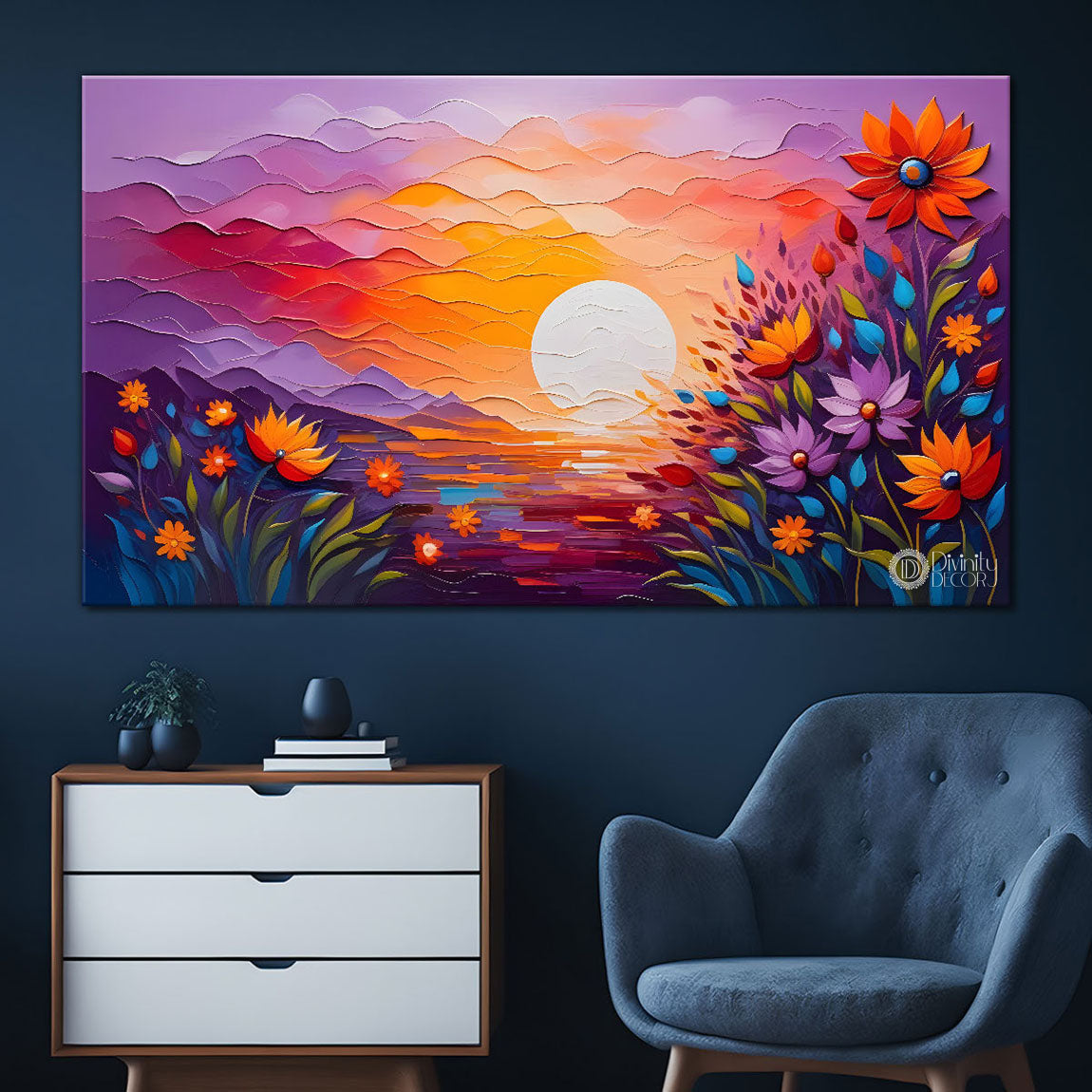 Sun and flowers painting Canvas Painting - Nature Art -304