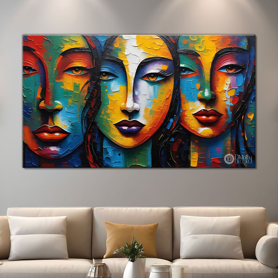 Multiple faces in textured modern art Canvas Painting - Design - Modern-L-305