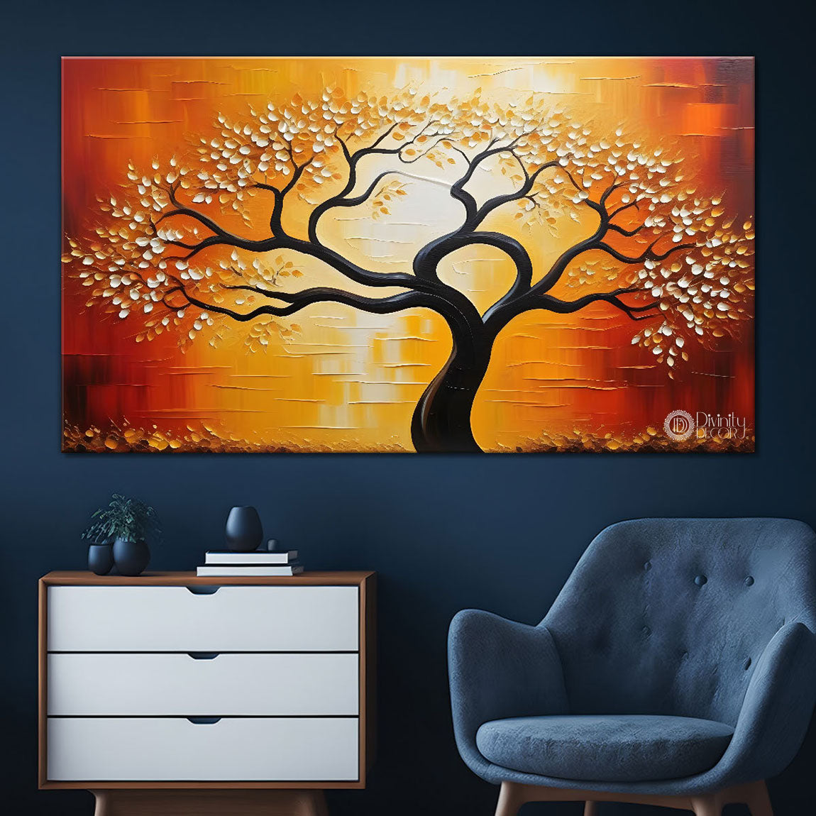 Tree with orange background painting Canvas Painting - Nature Art -305