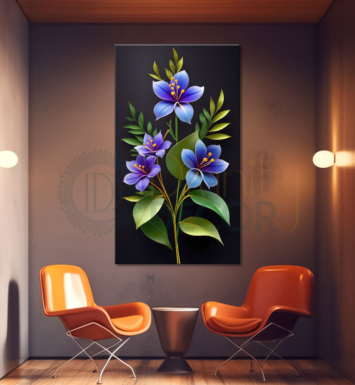 Purple flowers in dark textured background painting- Flower-V-305
