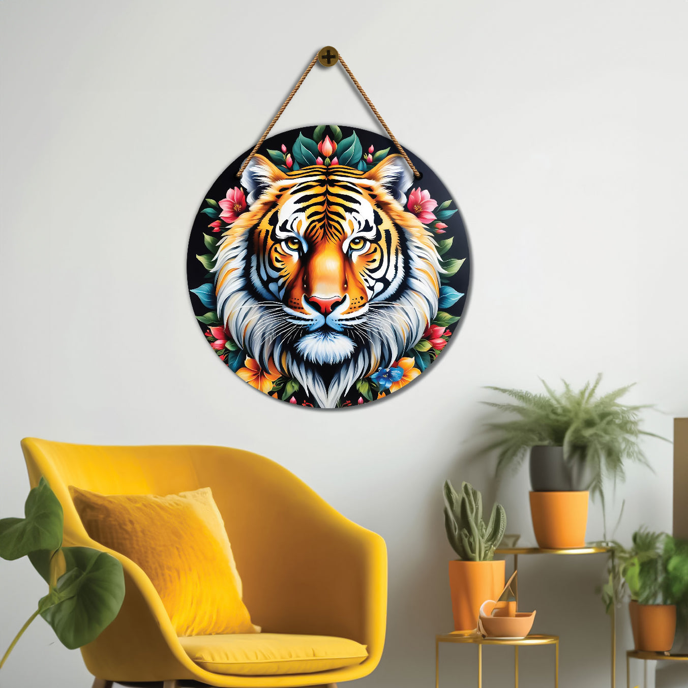 Tiger in floral mandala Round Wooden Wall Hanging for wall Décor - Design - 308