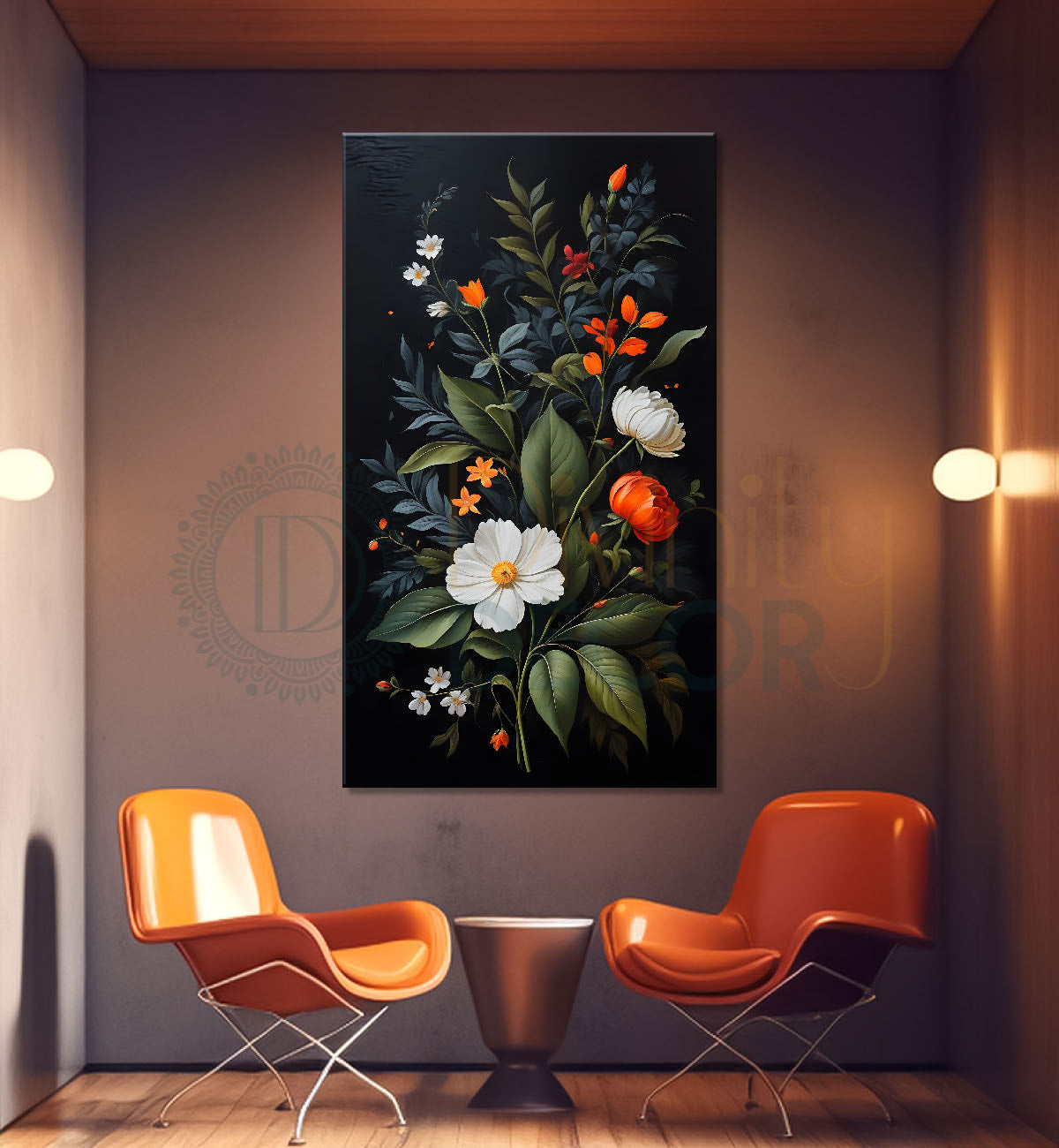 Colourful flowers in dark textured painting- Flower-V-308