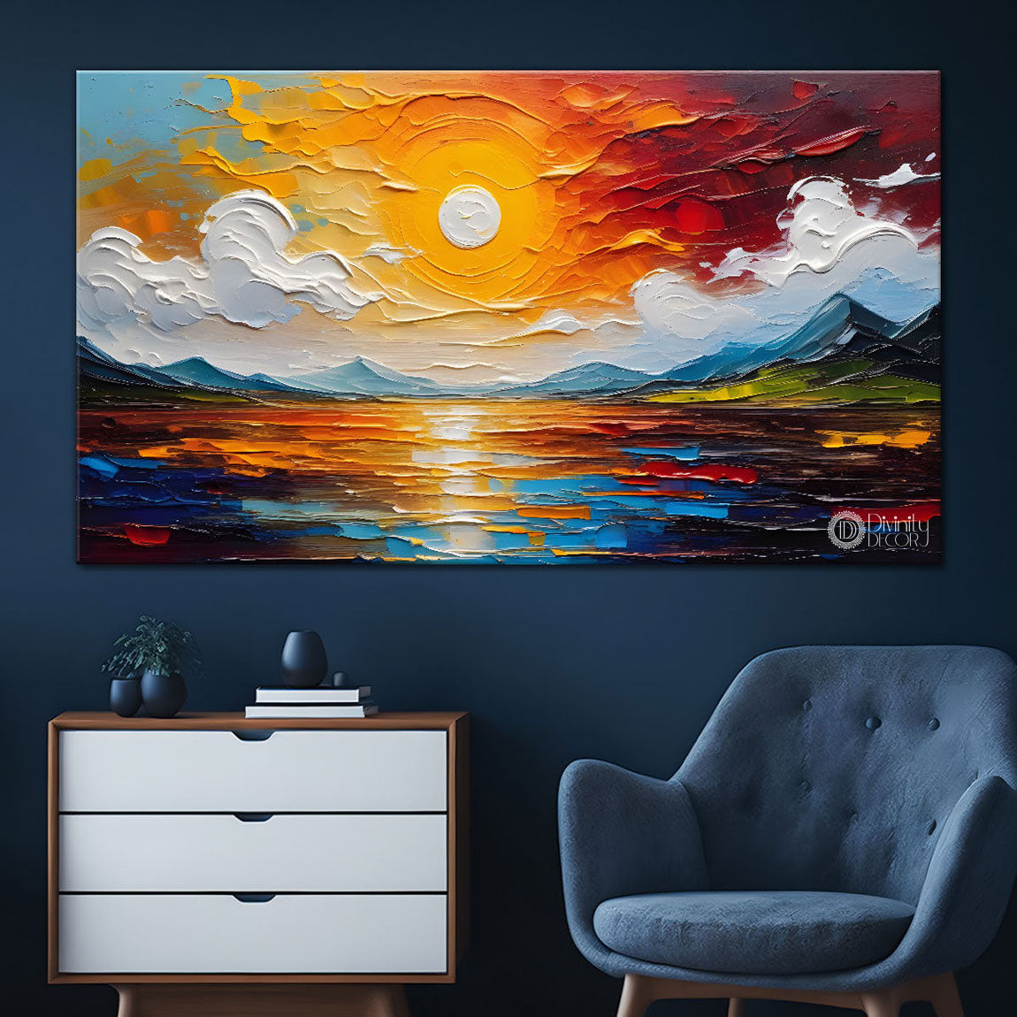 River and sunset painting Canvas Painting - Nature Art -309