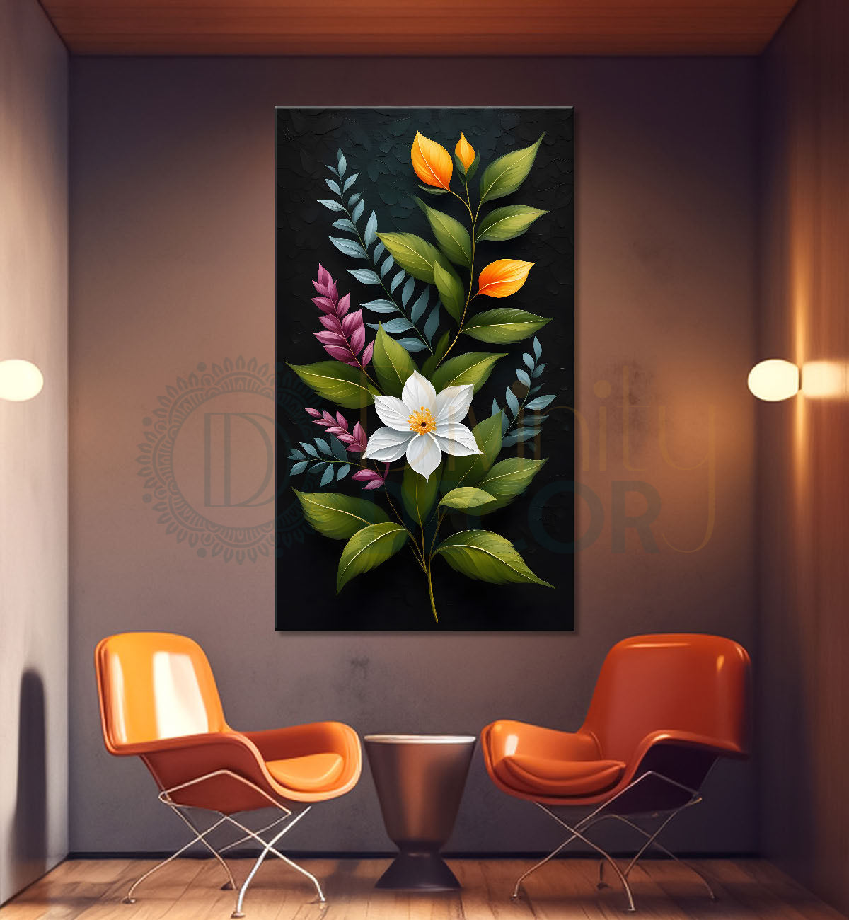 Colourful flowers in dark textured painting- Flower-V-309