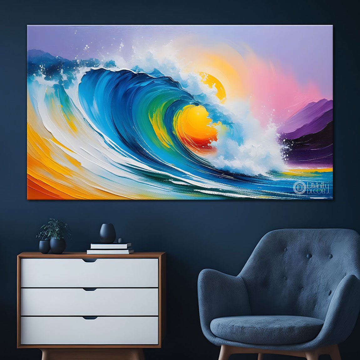 Colorful wave in textured art Canvas Painting - Nature Art -310