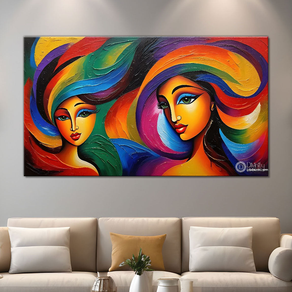 Beautiful women with colorful background modern art Canvas Painting - Design - Modern-L-310