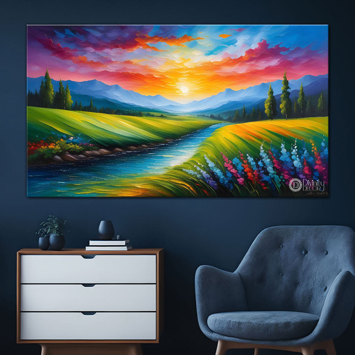 Mountains and river painting Canvas Painting - Nature Art -312